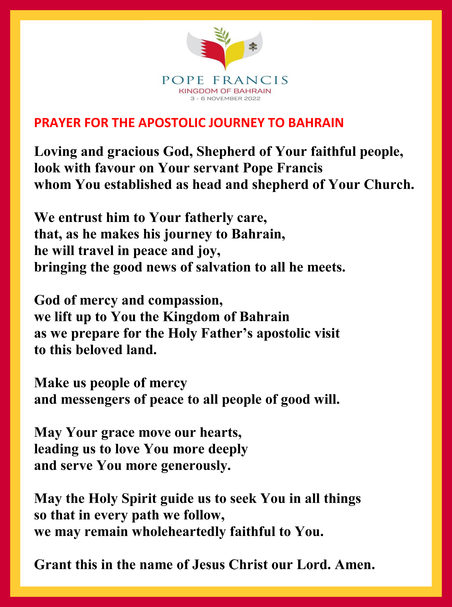 Prayer for Papal Visit – COLA